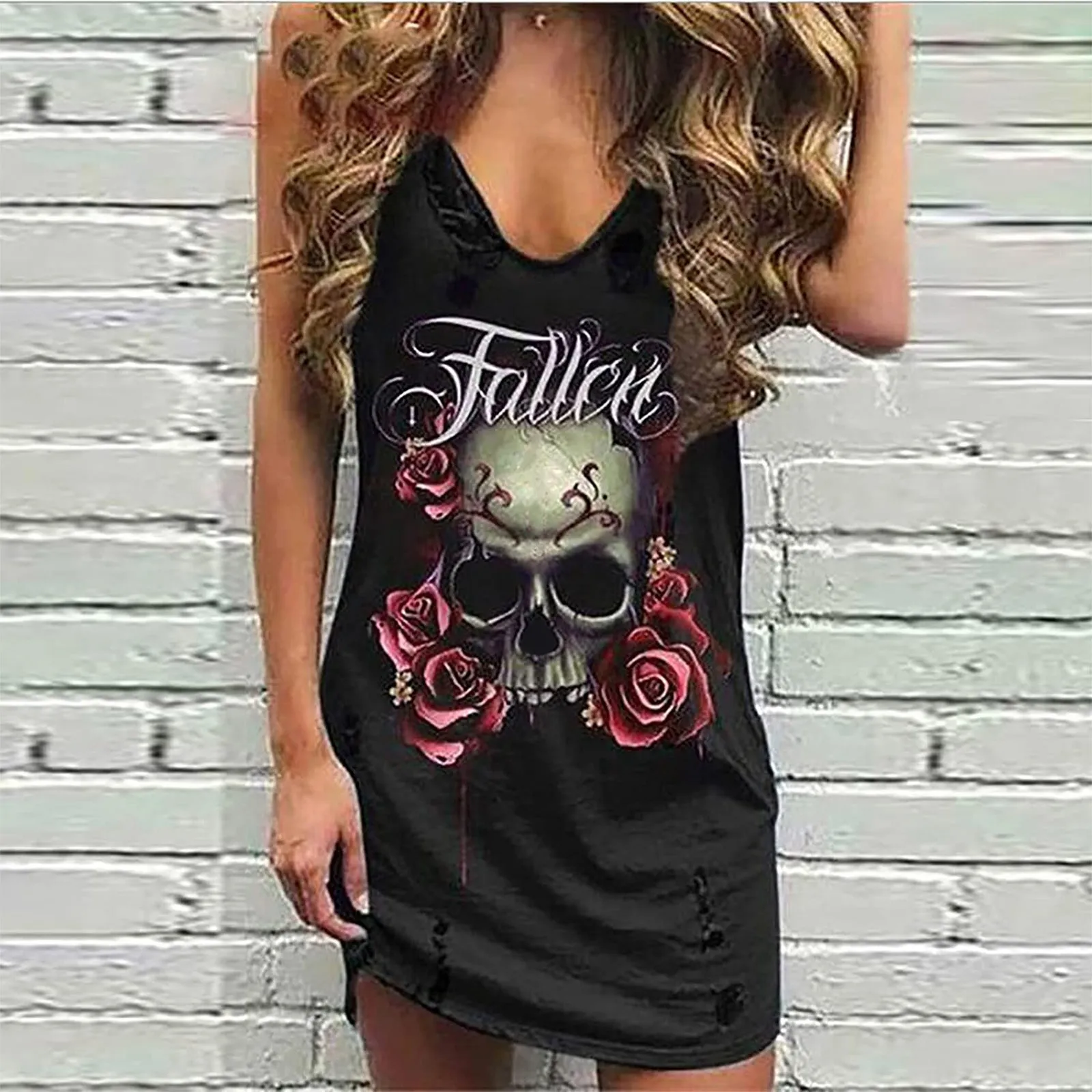 Skull Print Women Sleeveless Shirt Dress Summer Gothic Style Ladies Casual V Neck Loose Short Mini Dresses Tank Vestidos
Skull Print Women Sleeveless Shirt Dress Summer Gothic Style Ladies Casual V Neck Loose Short Mini Dresses Tank Vestidos