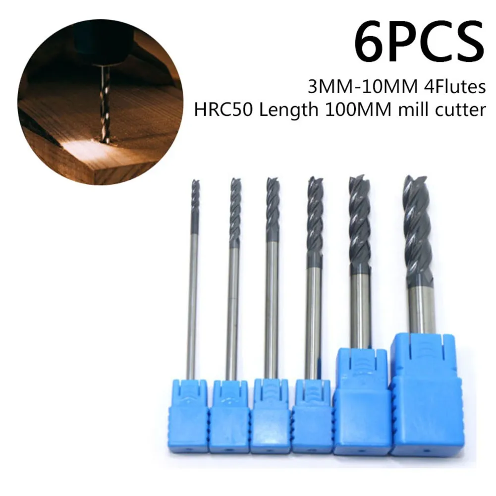 6 Pcs 100mm End Mill CNC Tool 3MM-10MM W/ 4 Flutes Extra Long Shank Tungsten Carbide Woodworking Tools Parts
6 Pcs 100mm End Mill CNC Tool 3MM-10MM W/ 4 Flutes Extra Long Shank Tungsten Carbide Woodworking Tools Parts