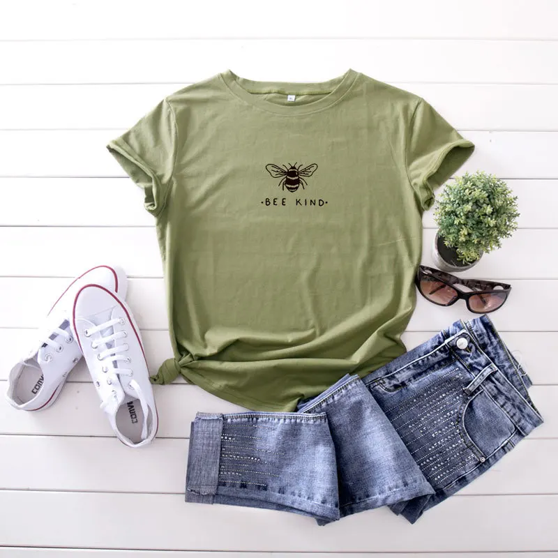 Women Bee Print Summer T-shirt Casual Cotton Basic Tees Tops Chic Harajuku Creative Bee Kind Tee Shirt
Women Bee Print Summer T-shirt Casual Cotton Basic Tees Tops Chic Harajuku Creative Bee Kind Tee Shirt