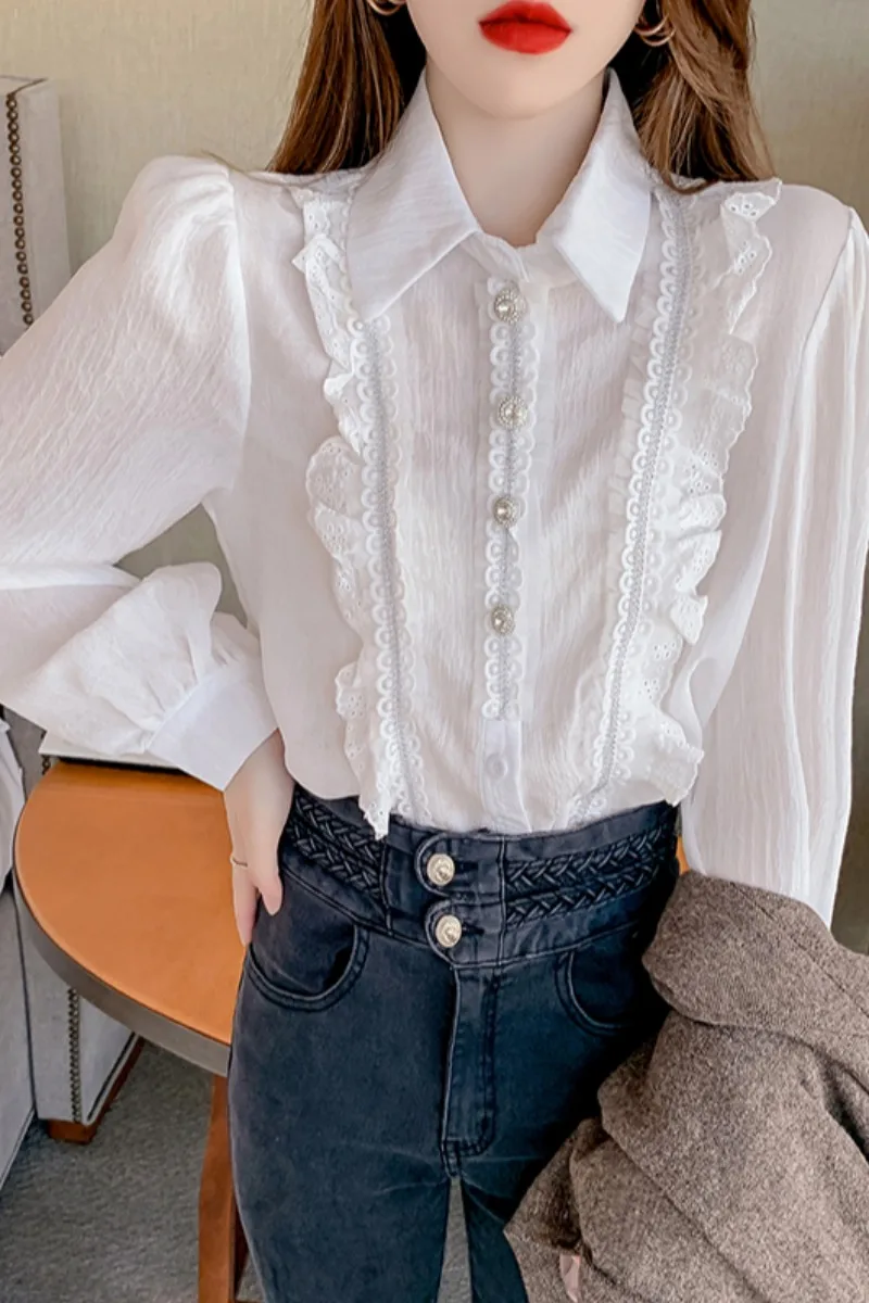 2021Korean Design Sense Western Style Ruffled Bottoming Shirt Women Fashion New Temperament Wild Retro Polo Collar Shirt Tide
2021Korean Design Sense Western Style Ruffled Bottoming Shirt Women Fashion New Temperament Wild Retro Polo Collar Shirt Tide