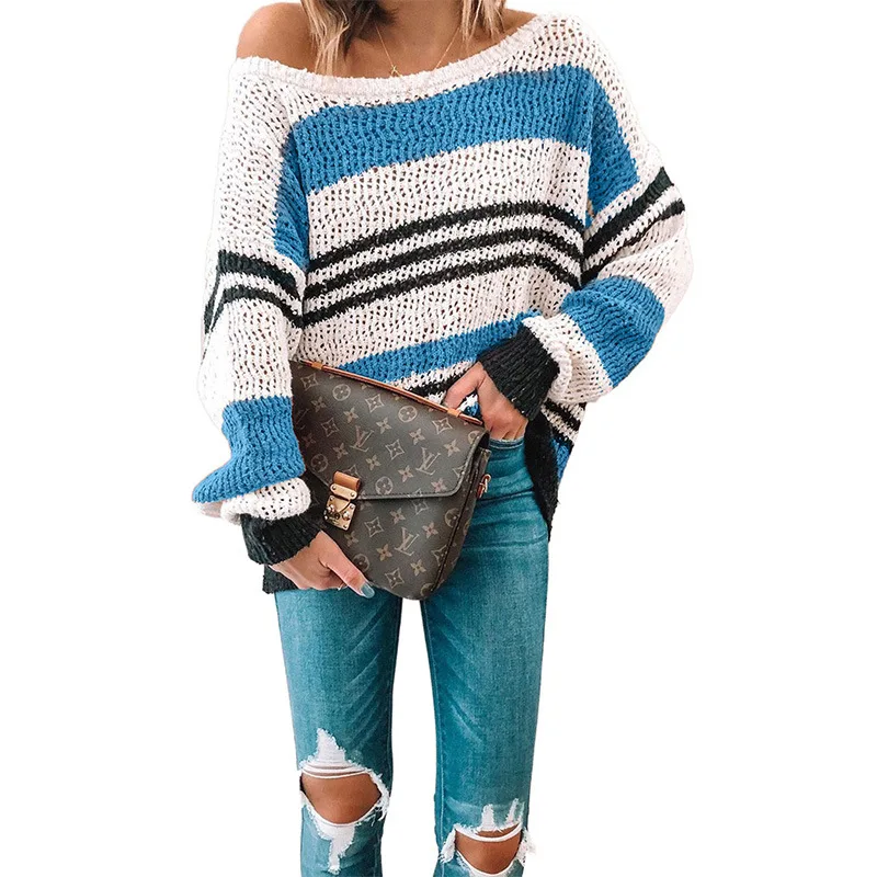 Lugentolo Women Sweater Knitted Stripes Casual Loose Round Neck Long Sleeves Pullovers Off Shoulder Sweater Autumn New
Lugentolo Women Sweater Knitted Stripes Casual Loose Round Neck Long Sleeves Pullovers Off Shoulder Sweater Autumn New