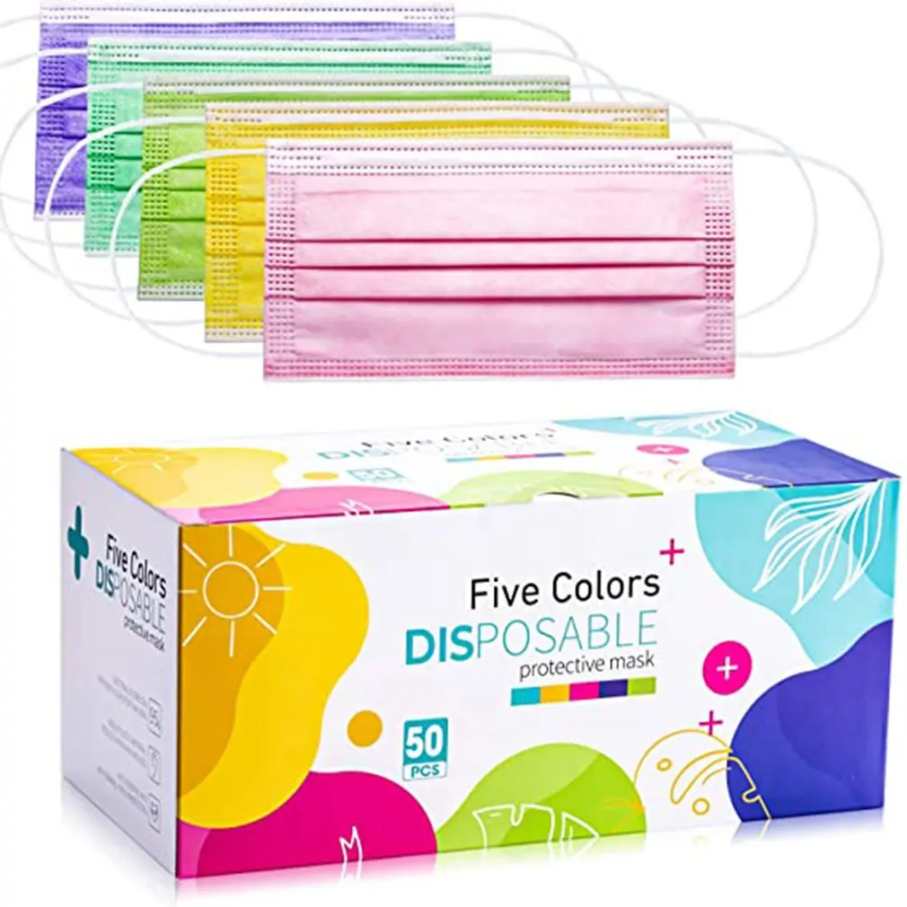 50pcs Dustproof 5 Color Disposable Face Mask Three Layers Breathable Comfortable Protective Mouth Mask Facial Health
50pcs Dustproof 5 Color Disposable Face Mask Three Layers Breathable Comfortable Protective Mouth Mask Facial Health