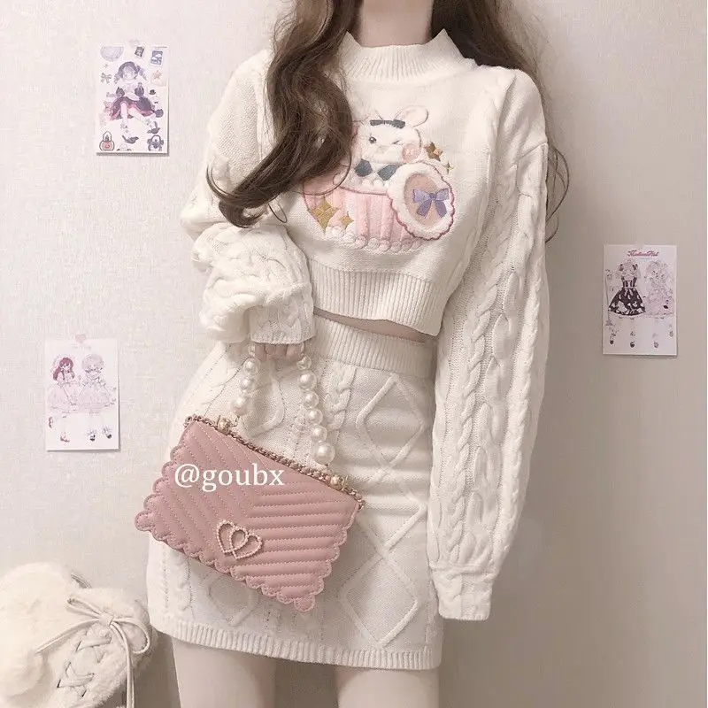 Cute Knitted Cartoon Short Sweater and Short Skirt Women's 2-piece Korean Style Women's Top 2021 Street Sweater
Cute Knitted Cartoon Short Sweater and Short Skirt Women's 2-piece Korean Style Women's Top 2021 Street Sweater