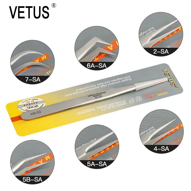 VETUS 1Piece SA Series Stainless Steel Hyperfine High Precision Antimagnetic Anti Acid Tweezers Pro Tool for Eyelash Extension
VETUS 1Piece SA Series Stainless Steel Hyperfine High Precision Antimagnetic Anti Acid Tweezers Pro Tool for Eyelash Extension