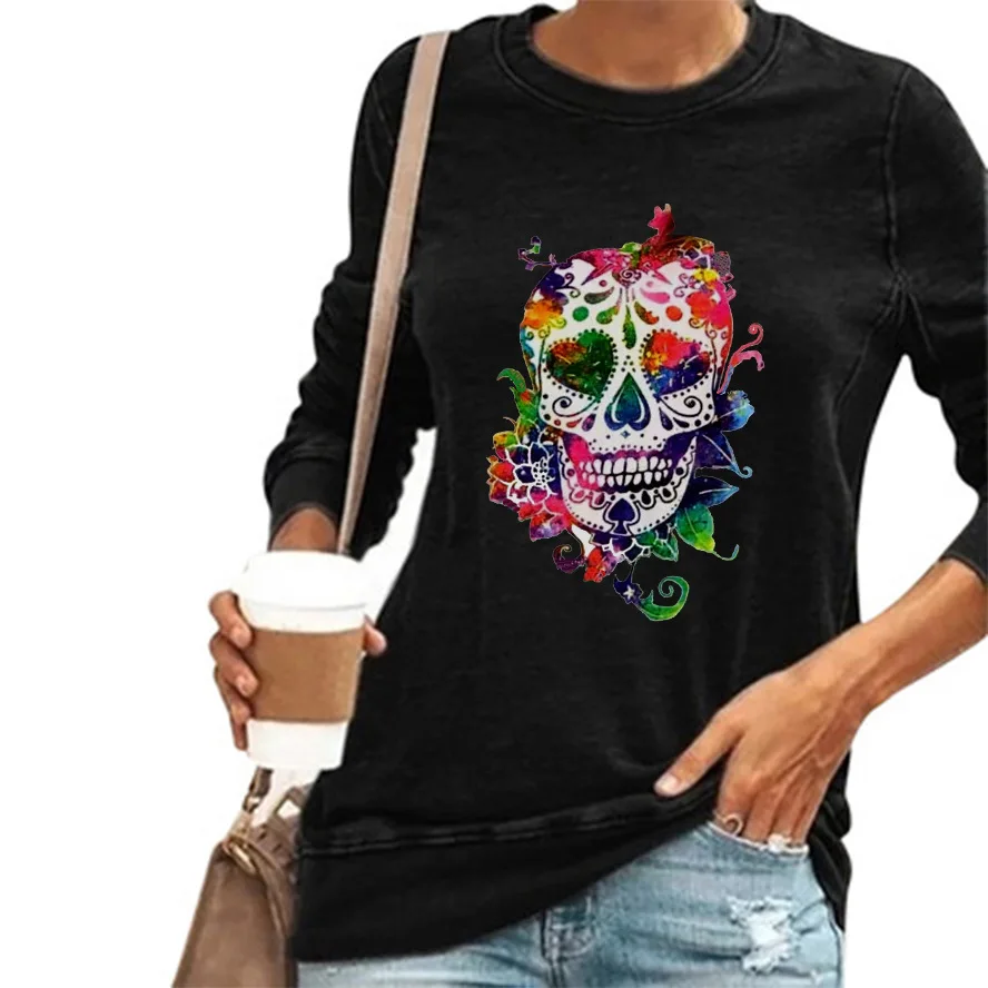 Halloween new women's bottoms skull personalized print stitching Crew Neck Long Sleeve T-Shirt Top
Halloween new women's bottoms skull personalized print stitching Crew Neck Long Sleeve T-Shirt Top