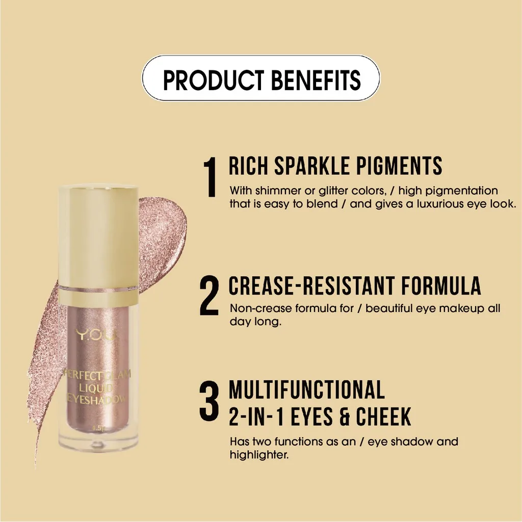 YOU The Gold One Perfect Glam Liquid Eyeshadow Smooth Texture Long Lasting Buddy Glitter Liquid Eyeshadow Eye Makeup Cosmetics
YOU The Gold One Perfect Glam Liquid Eyeshadow Smooth Texture Long Lasting Buddy Glitter Liquid Eyeshadow Eye Makeup Cosmetics
