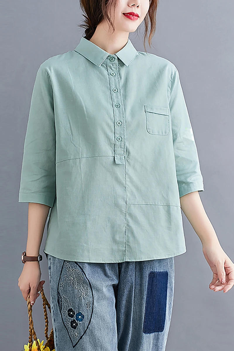 LZMONE Cotton And Linen Solid Color Shirt Women's 2021 Summer New Loose Size Slim Lapel Style Quarter Sleeve Shirt
LZMONE Cotton And Linen Solid Color Shirt Women's 2021 Summer New Loose Size Slim Lapel Style Quarter Sleeve Shirt