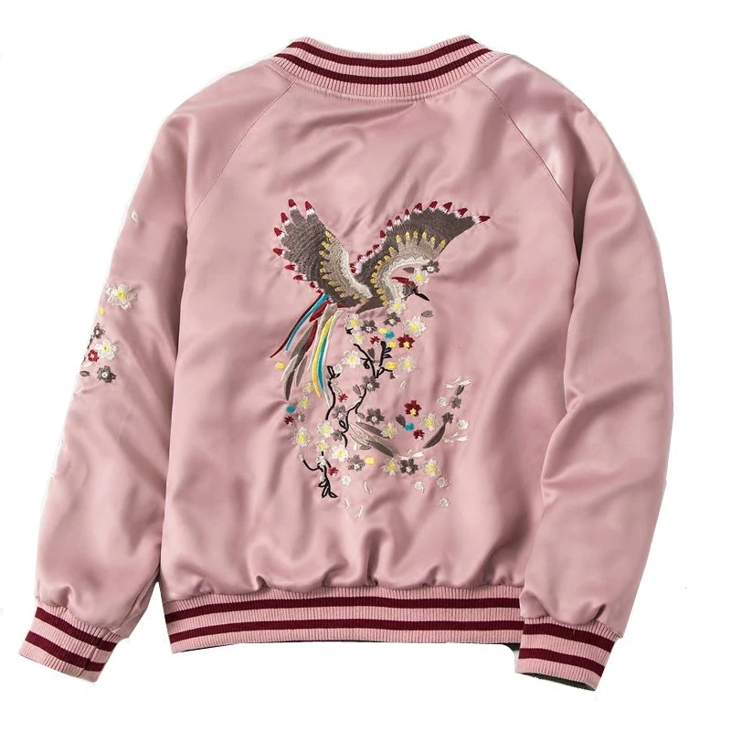 Fashion Two Sided Wear Phoenix Embroidery Baseball Women Jacket Spring Autumn New Satin Outwear Women Loose Bomber Jacket G015
Fashion Two Sided Wear Phoenix Embroidery Baseball Women Jacket Spring Autumn New Satin Outwear Women Loose Bomber Jacket G015