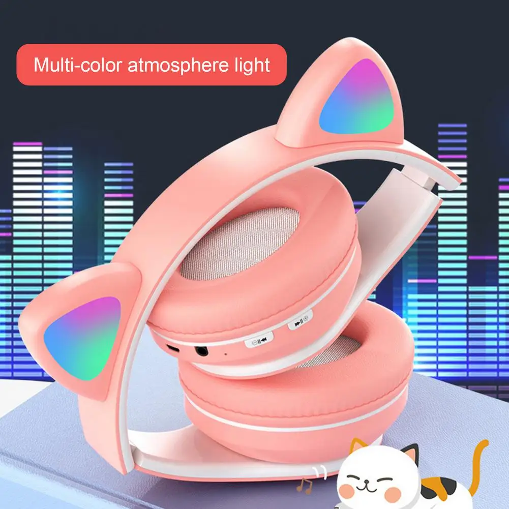 Flash Light Wireless Headphone with Mic Bluetooth 5.0 Cute Cat Ears Headset Bass Noise Cancelling RGB Earphones Support TF Card 
Flash Light Wireless Headphone with Mic Bluetooth 5.0 Cute Cat Ears Headset Bass Noise Cancelling RGB Earphones Support TF Card