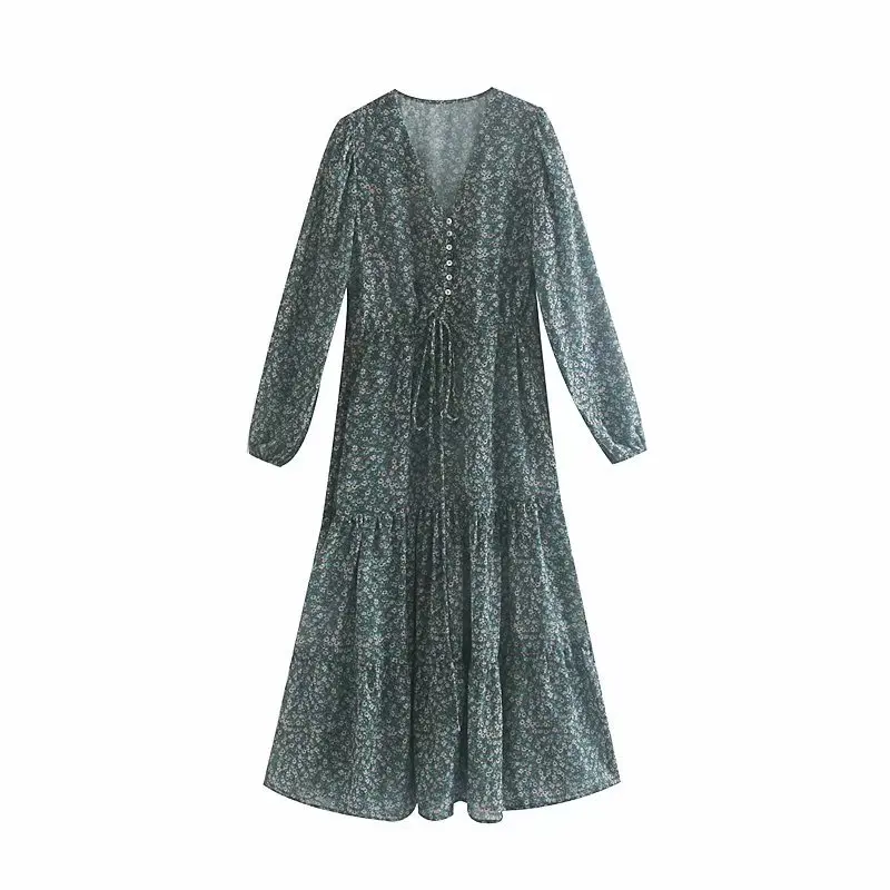 Flower Printing Women V Neck Elegant Chiffon Long Dress Leisure Lady Lantern Sleeves Loose Dresses D3568
Flower Printing Women V Neck Elegant Chiffon Long Dress Leisure Lady Lantern Sleeves Loose Dresses D3568