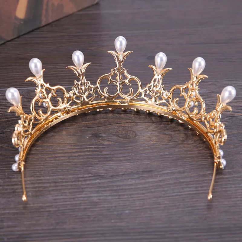 Модная Королевская корона головной убор золотые стразы жемчужные короны тиары
