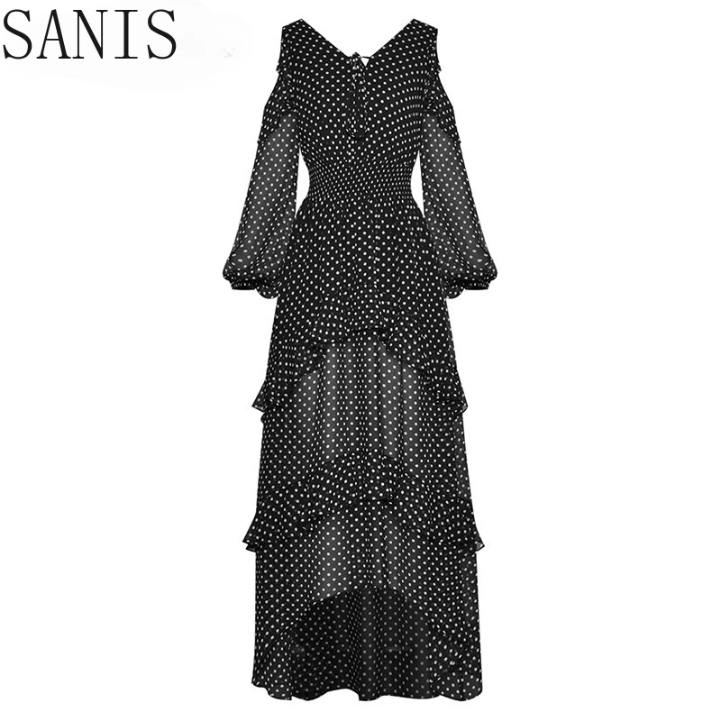 Sanis 2021 Summer Runway New Vacation Dress Women V-neck Elastic waist Fashion Polka dot print Long Chiffon Dress Vestidos
Sanis 2021 Summer Runway New Vacation Dress Women V-neck Elastic waist Fashion Polka dot print Long Chiffon Dress Vestidos