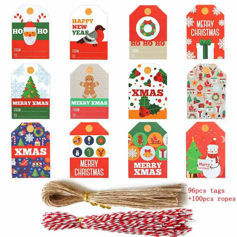 

Merry Christmas Tags DIY Handmade Gifts Wrapping Paper Hanging Labels Santa Claus Snowman Cards Navidad 2021 Happy New Year 2022