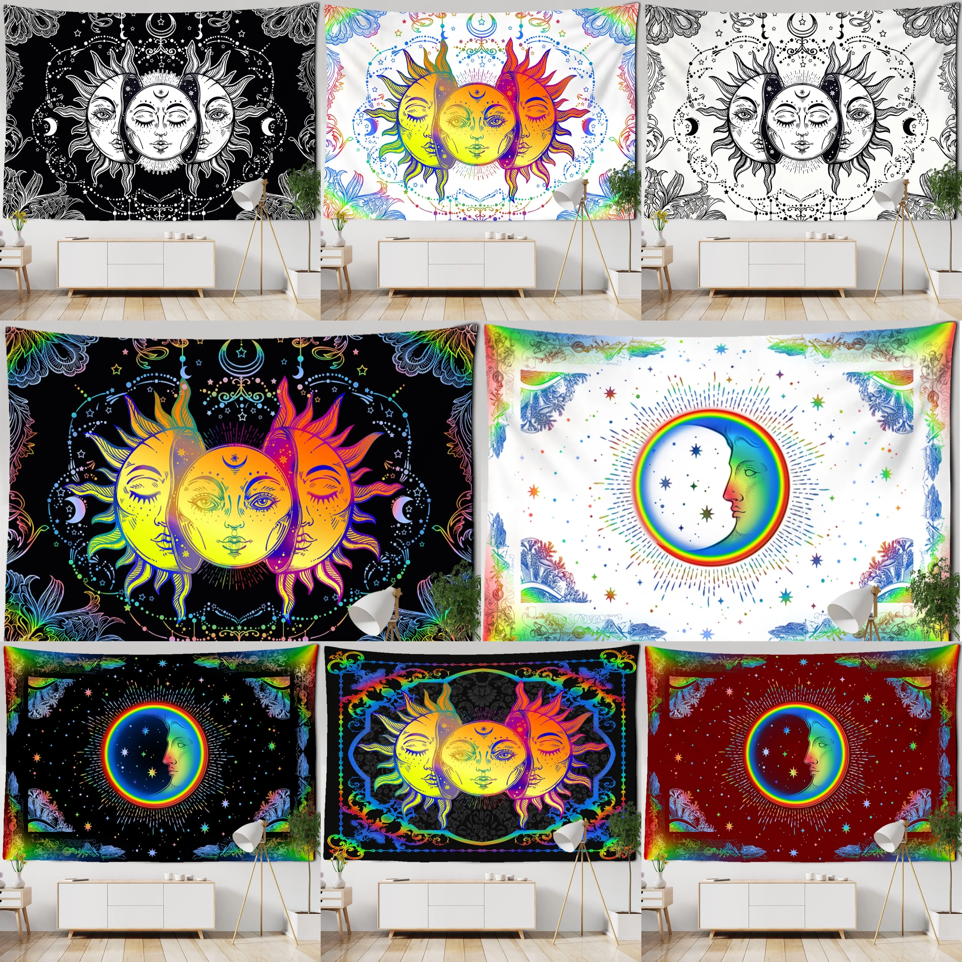White Black Colorful Sun Moon Mandala Tapestry Wall Hanging Celestial Wall Tapestry Hippie Wall Carpets Dorm Decor Wall Tapestr
White Black Colorful Sun Moon Mandala Tapestry Wall Hanging Celestial Wall Tapestry Hippie Wall Carpets Dorm Decor Wall Tapestr