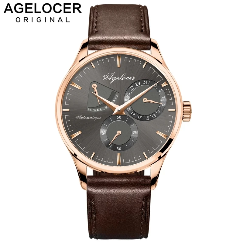 

Agelocer Mechanical Watches Mens 2021 Automatic Power Reserve Watch Men Day And Date Sapphire Luxury Orologio uomo Man Clock