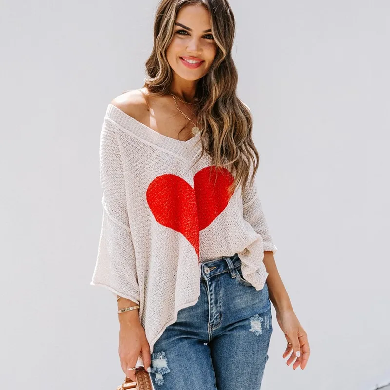 Women's love printed knit V-neck five-point sleeve pullover sweater Printed knit V-neck five-point sleeve casual style loose top
Women's love printed knit V-neck five-point sleeve pullover sweater Printed knit V-neck five-point sleeve casual style loose top