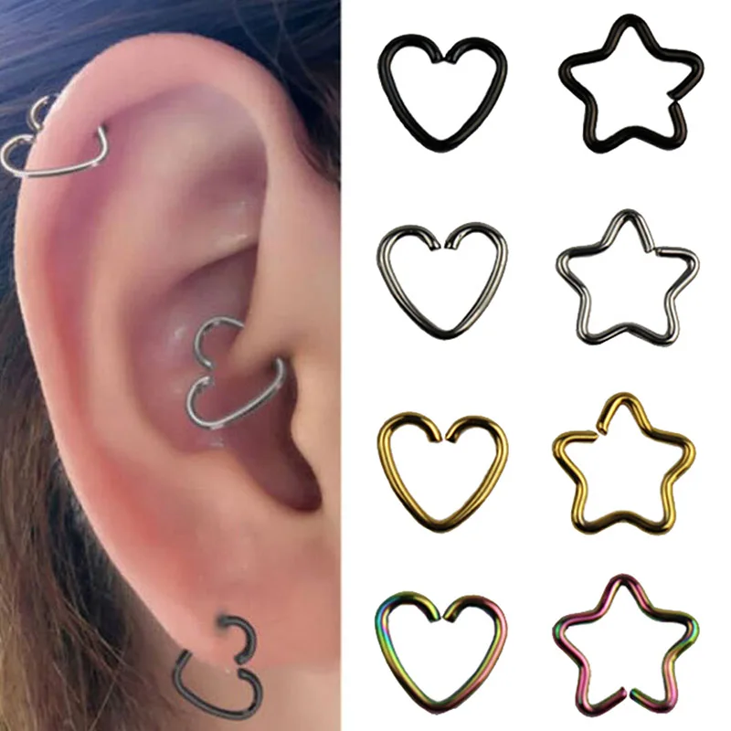 4pcs Heart Star Fake Nose Ring Hoop Septum Stainless Steel Ear Tragus Cartiliage Helix Earlobe Piercing Women Body Jewelry 16G
4pcs Heart Star Fake Nose Ring Hoop Septum Stainless Steel Ear Tragus Cartiliage Helix Earlobe Piercing Women Body Jewelry 16G