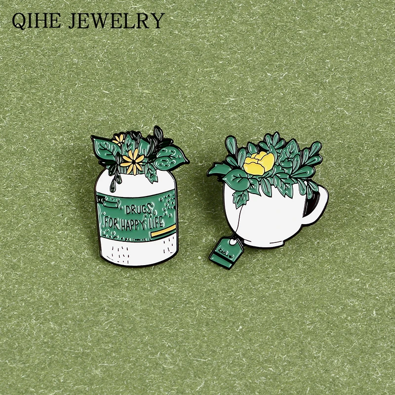 Green Plant Pins Drugs for Happy Life Brooches Bottle Cup Leaf Enamel Pin For Women Men Backpack Lapel Badge Jewelry Gift
Green Plant Pins Drugs for Happy Life Brooches Bottle Cup Leaf Enamel Pin For Women Men Backpack Lapel Badge Jewelry Gift