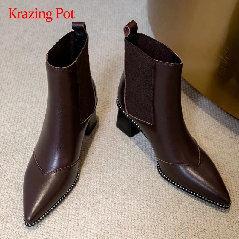 Krazing pot street boots natural leather patchwork streetwear pointed toe thick high heel slip on keep warm cozy ankle boots L50
Krazing pot street boots natural leather patchwork streetwear pointed toe thick high heel slip on keep warm cozy ankle boots L50