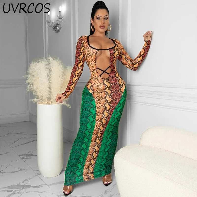 New Women Sexy V-neck Snake Print Hollow Out Bodycon Long Dresses Long Sleeve Dress Fashion Slim Style Female Fashion Streetwear
New Women Sexy V-neck Snake Print Hollow Out Bodycon Long Dresses Long Sleeve Dress Fashion Slim Style Female Fashion Streetwear