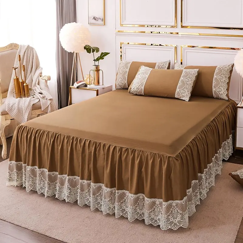 SEFINNA Brown Washed Microfiber Bed Skirt with 2 Pillowcases 3 Pieces Soild Lace Soft Set Easy Care Bedding Sets for Men & Women
SEFINNA Brown Washed Microfiber Bed Skirt with 2 Pillowcases 3 Pieces Soild Lace Soft Set Easy Care Bedding Sets for Men & Women