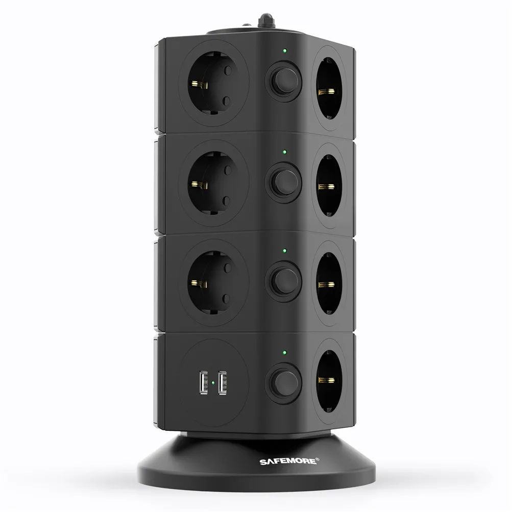 Tower Power Strip Vertical Surge Protection 15 way EU Outlets Plug Socket with USB Switch Overload Protector 2m Extension Cord
Tower Power Strip Vertical Surge Protection 15 way EU Outlets Plug Socket with USB Switch Overload Protector 2m Extension Cord
