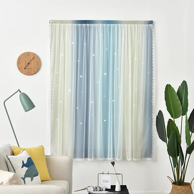 Double Layer Blackout Star Hollow Punch-free Velcro Gradient Curtains with Lace Tulle Fabric for Home Living Room window Decor
Double Layer Blackout Star Hollow Punch-free Velcro Gradient Curtains with Lace Tulle Fabric for Home Living Room window Decor