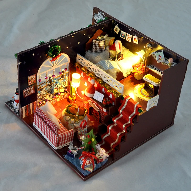 ANSHENG DIY миниатюрный кукольный домик мебель Рождество карнавал ночь деревянный