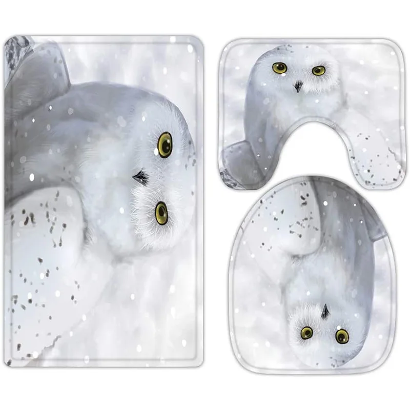 Funny animal cute white owl 3-piece bathroom carpet, U-shaped cushion, non-slip goose down toilet seat, washable
Funny animal cute white owl 3-piece bathroom carpet, U-shaped cushion, non-slip goose down toilet seat, washable