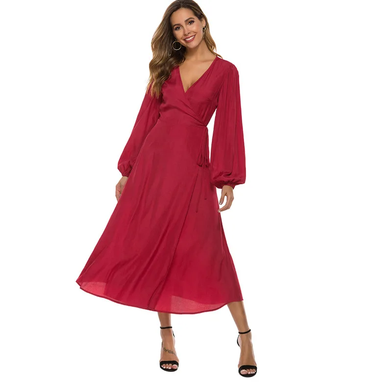 Summer Elegant Dresses For Women European Ankle-Length Lantern Sleeve V-Neck Solid Color Beach Maxi Dress Sexy Party Sundress
Summer Elegant Dresses For Women European Ankle-Length Lantern Sleeve V-Neck Solid Color Beach Maxi Dress Sexy Party Sundress