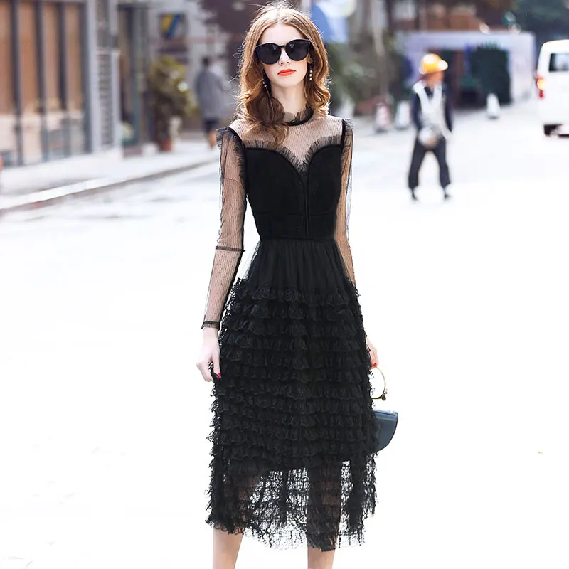 Women 2021 New Spring Sexy Long Sleeve Black Lace Patchwork Pleated Maxi Dress Elegant Ruffles Long Party Dress
Women 2021 New Spring Sexy Long Sleeve Black Lace Patchwork Pleated Maxi Dress Elegant Ruffles Long Party Dress