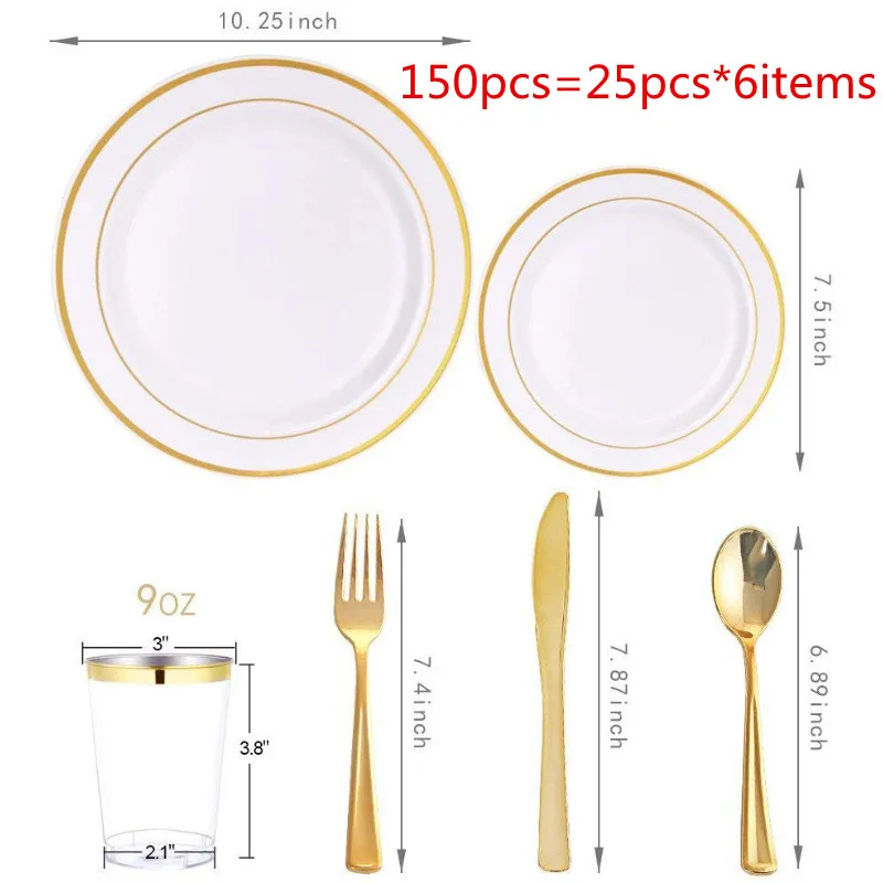 150Pcs Tableware Rose Gilding Edge Simplicity Party Steak Dinner Plates Knife Fork Spoon Party Disposable Ps Kitchen Cutlery
150Pcs Tableware Rose Gilding Edge Simplicity Party Steak Dinner Plates Knife Fork Spoon Party Disposable Ps Kitchen Cutlery