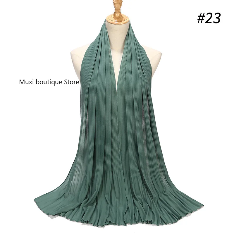 Muxi Muslim women hijab pearl chiffon pleated striped Arabic bag turban scarf Dubai Middle Eastern high-end fashion headscarf