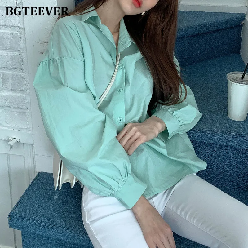 BGTEEVER Chic Loose Summer Autumn Mint Green Ladies Shirts Tops Lapel Full Sleeve Single-breasted Loose Women Blouse 2021
BGTEEVER Chic Loose Summer Autumn Mint Green Ladies Shirts Tops Lapel Full Sleeve Single-breasted Loose Women Blouse 2021
