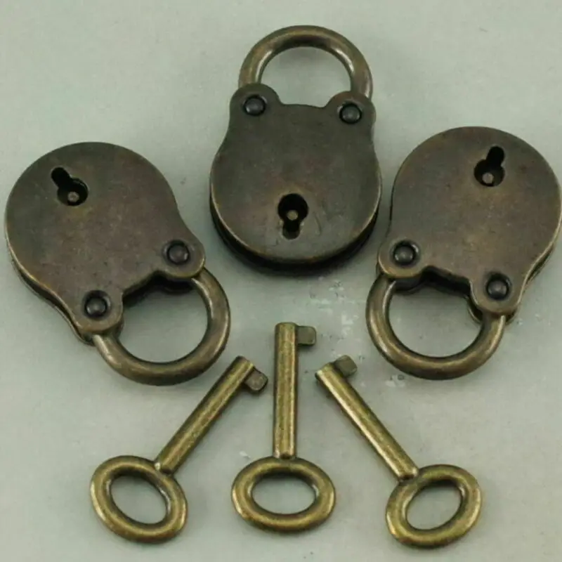 

3 Pcs Old Vintage Antique Style Mini Padlocks Key Lock Bronze Retro Jewelry Box Lock Pack of 3 Classical Old Lock
