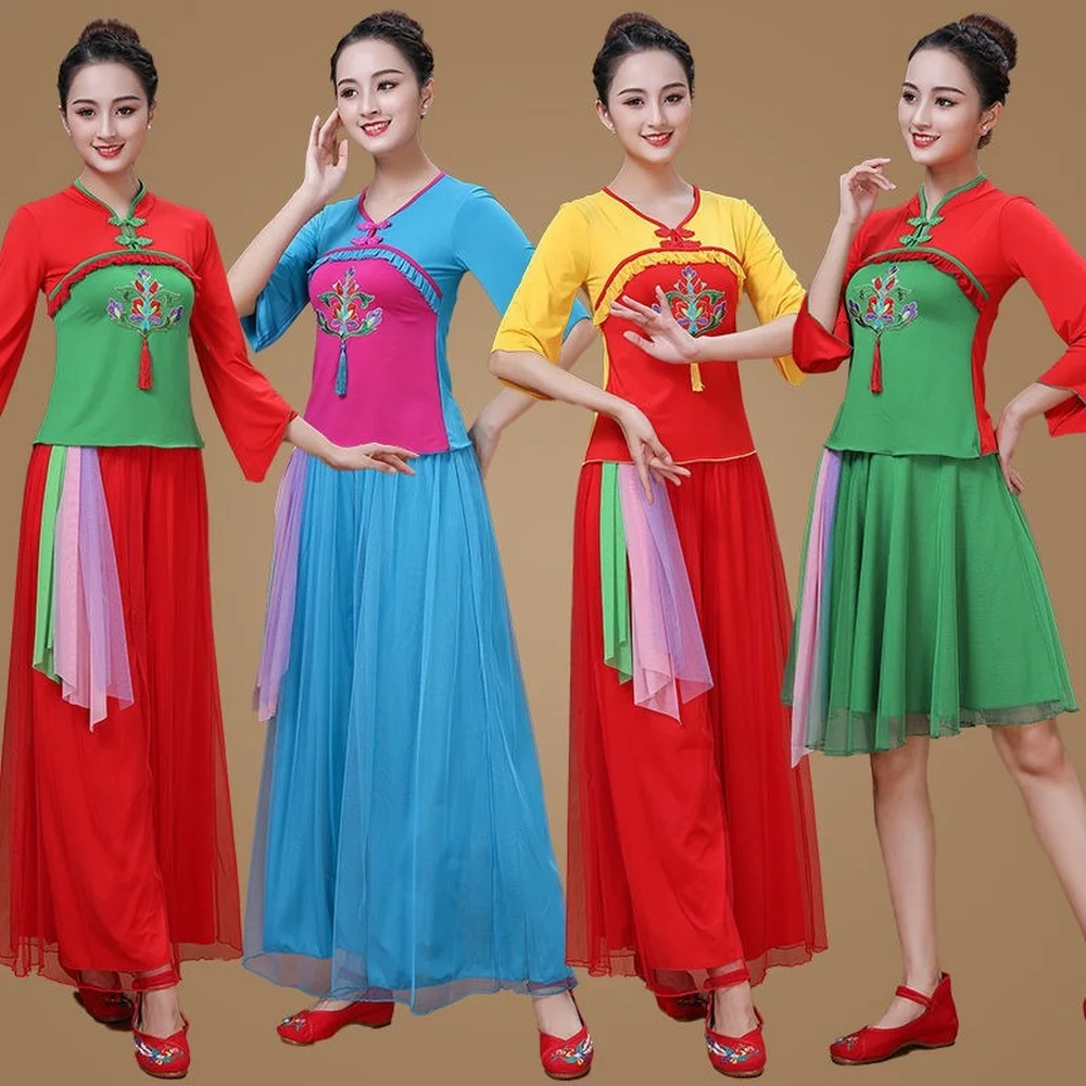 

Современное женское китайское платье ханьфу, квадратный танцевальный костюм, женский новый стиль, танцевальные сценические костюмы, класс...