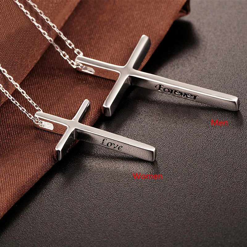 925 Sterling Silver Couples Necklaces Sets Stamp Engraved Love & Forever Simple Cross Pendant Women Men Excellent Jewelry
925 Sterling Silver Couples Necklaces Sets Stamp Engraved Love & Forever Simple Cross Pendant Women Men Excellent Jewelry