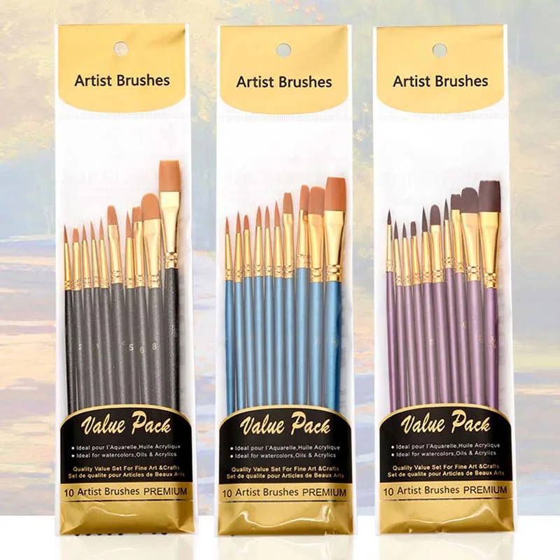 10Pcs/Pack Artist Nylon Paint Brush Professional Oil Watercolor Artist Professional Painting Kits Wooden Handle Painting Brushes
10Pcs/Pack Artist Nylon Paint Brush Professional Oil Watercolor Artist Professional Painting Kits Wooden Handle Painting Brushes