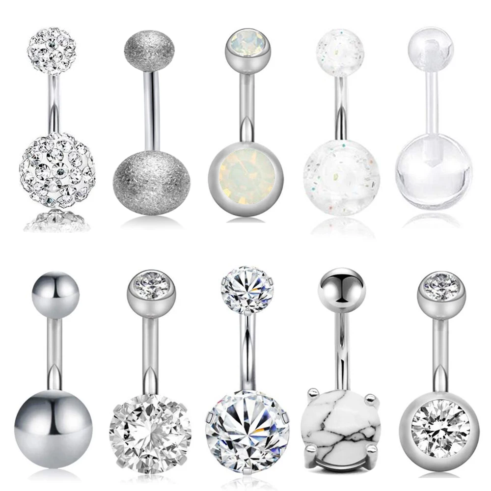 

TIANCIFBYJS 14G Stainless Steel Navel Button Rings for Women Girls CZ Screw Belly Bars Wholesale Body Ear Piercing Jewelry 80pcs