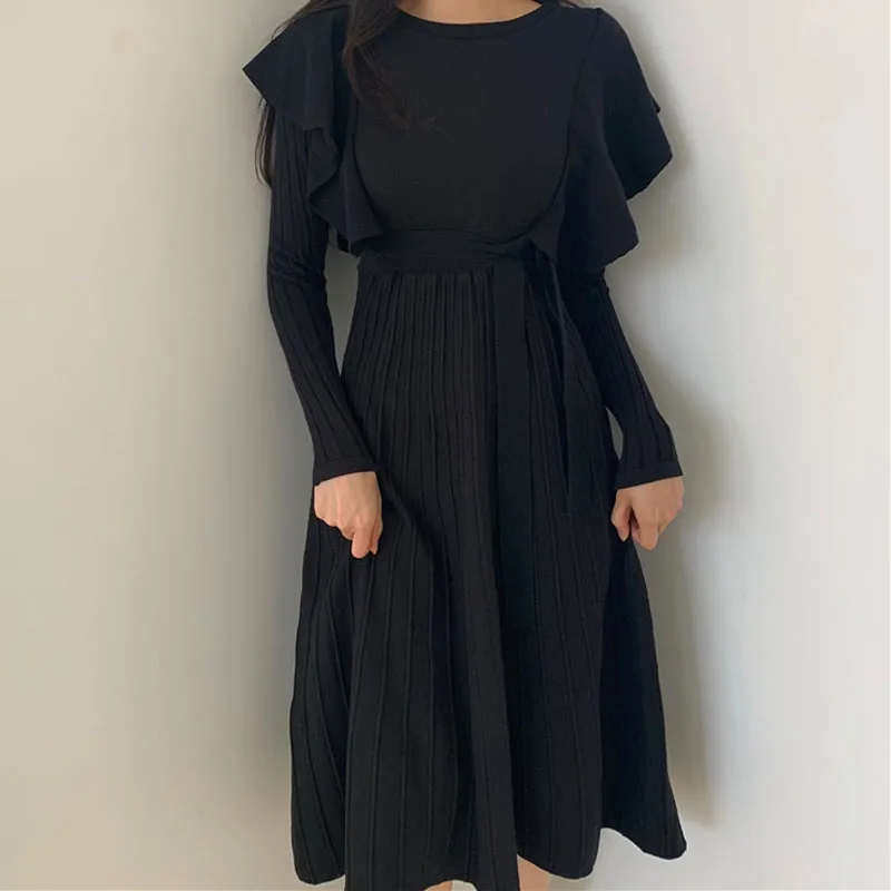 CBAFU Retro Striped Dress women slim knitted sweater dress mid-length ruffled side sashes vintage long pullover dresses Q029
CBAFU Retro Striped Dress women slim knitted sweater dress mid-length ruffled side sashes vintage long pullover dresses Q029