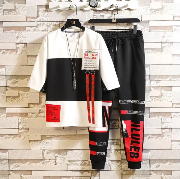 Men's Japanese Streetwear Sets Summer Patchwork Print Short Sleeve T Shirts + Sweatpants Men Hip Hop Tracksuit Korean Clothes 
Men's Japanese Streetwear Sets Summer Patchwork Print Short Sleeve T Shirts + Sweatpants Men Hip Hop Tracksuit Korean Clothes