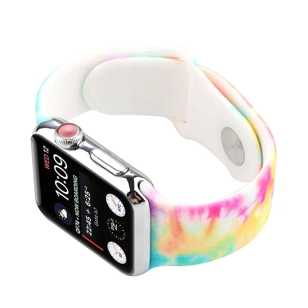 Ремешок Tie-Dye для женских смарт-часов силиконовый цветной браслет Apple Watch 38 40 42 44 мм