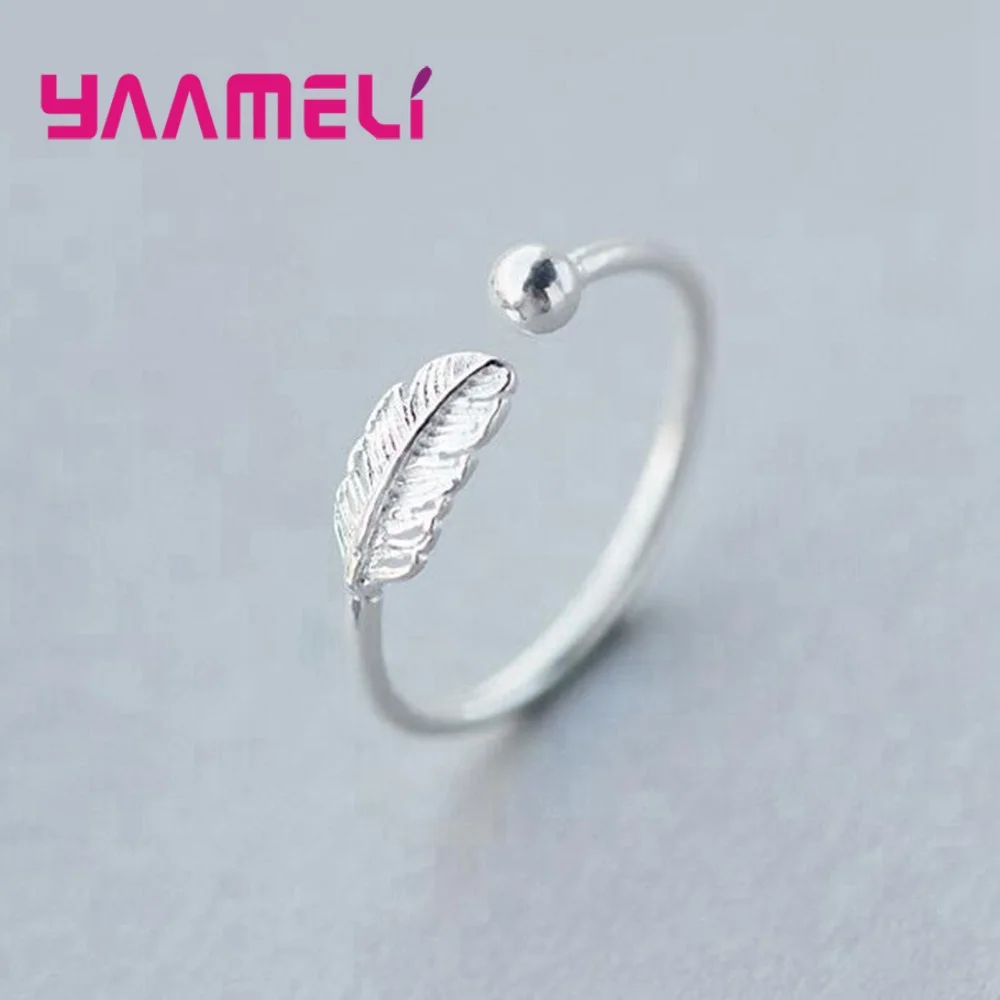 100% 925 пробы серебро трендовые кольца с открытым листом для женщин простые