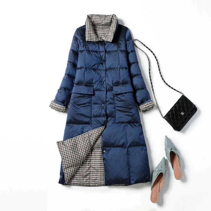 Autumn Winter Both Sides Plaid Down Puffer Jacket Women Casual Single-breasted Long Down Coat Women Warm Bubble Parkas Outwear
Autumn Winter Both Sides Plaid Down Puffer Jacket Women Casual Single-breasted Long Down Coat Women Warm Bubble Parkas Outwear