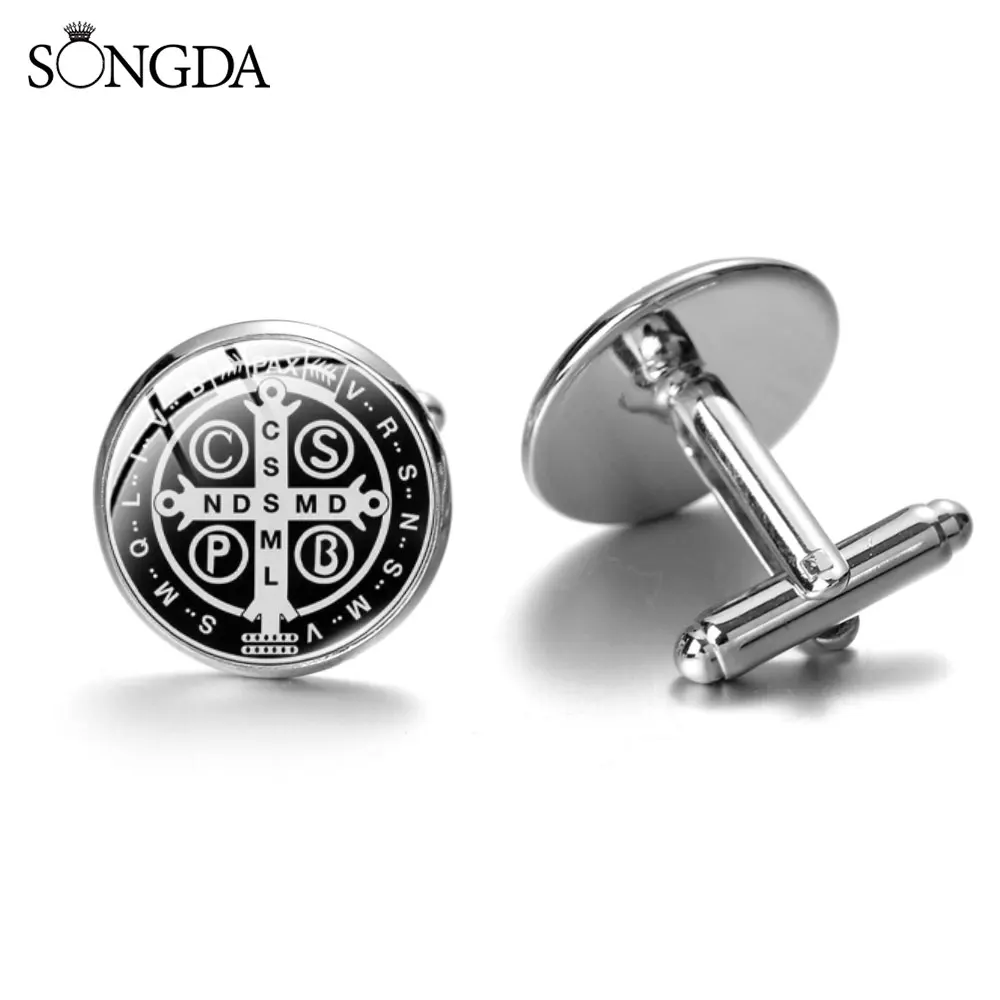 Saint Benedict Medal Cross Creative Cufflinks Art Picture Glass Dome Pattern Cuff Links Mens Shirt Suit Accessories Women Gift
Saint Benedict Medal Cross Creative Cufflinks Art Picture Glass Dome Pattern Cuff Links Mens Shirt Suit Accessories Women Gift