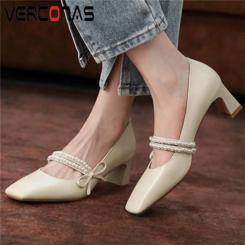 Женские туфли-лодочки на толстом каблуке VERCONAS, черные туфли из натуральной кожи с бантом-бабочкой, с квадратным носком, весна-лето 
Женские туфли-лодочки на толстом каблуке VERCONAS, черные туфли из натуральной кожи с бантом-бабочкой, с квадратным носком, весна-лето