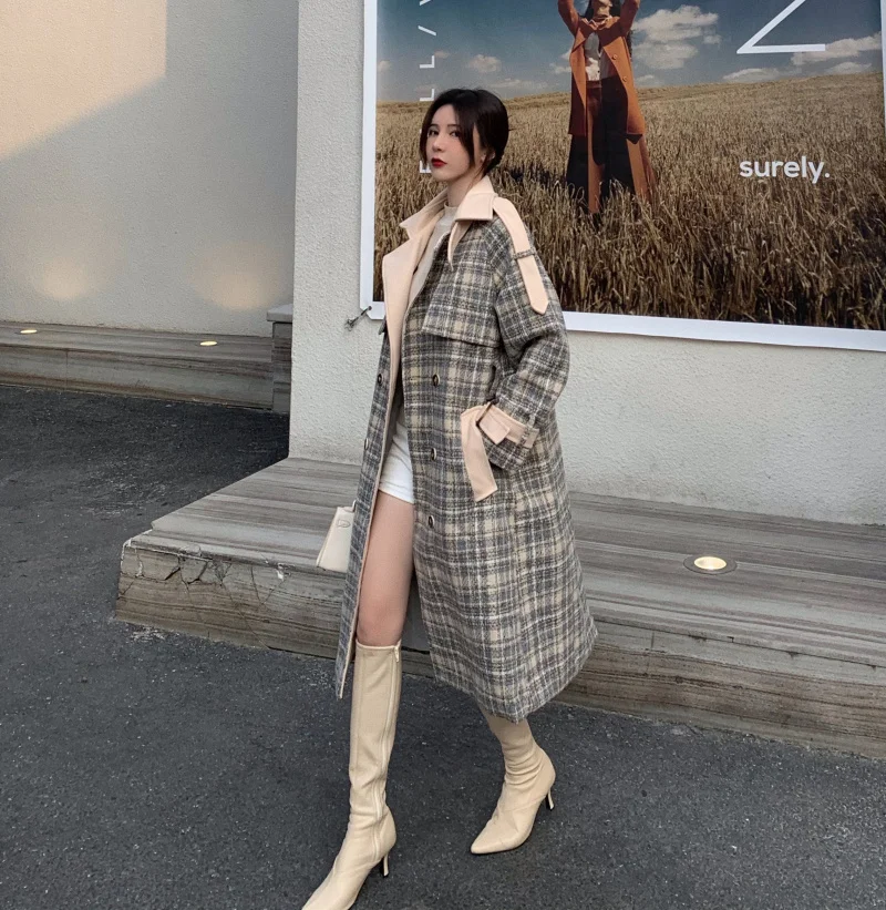 Women Korean Double Breasted Casual Woolen Coat Autumn Winter Loose Elegant Overcoat Sashes Plaid Midi Long Sleeve Windbreaker
Women Korean Double Breasted Casual Woolen Coat Autumn Winter Loose Elegant Overcoat Sashes Plaid Midi Long Sleeve Windbreaker