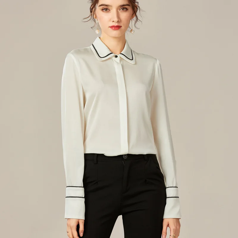 SHUCHAN Early Spring 2021 Women's Top Peter Pan Collar Poplin Office Lady Real Silk Fashion Clothes Woman Long Sleeve Blouse
SHUCHAN Early Spring 2021 Women's Top Peter Pan Collar Poplin Office Lady Real Silk Fashion Clothes Woman Long Sleeve Blouse