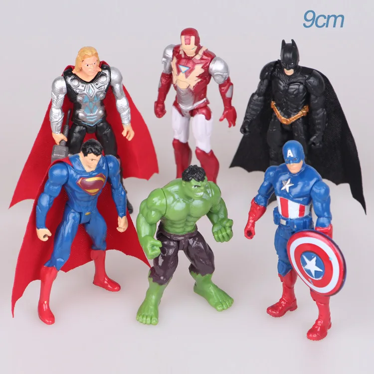 6pcs Anime Figure Superheroes Batman Superman Captain America Thor Hulk Iron Man PVC Action Figures Kids Toys Dolls Model
6pcs Anime Figure Superheroes Batman Superman Captain America Thor Hulk Iron Man PVC Action Figures Kids Toys Dolls Model