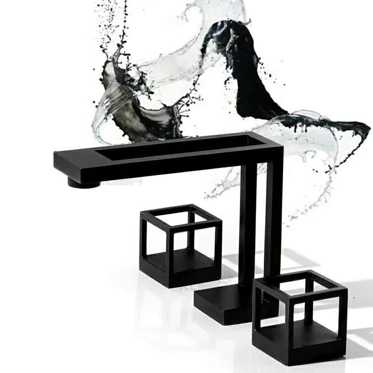 modern new design matt black bathroom sink faucet three hole deck mounted vanity basin taps 
modern new design matt black bathroom sink faucet three hole deck mounted vanity basin taps
